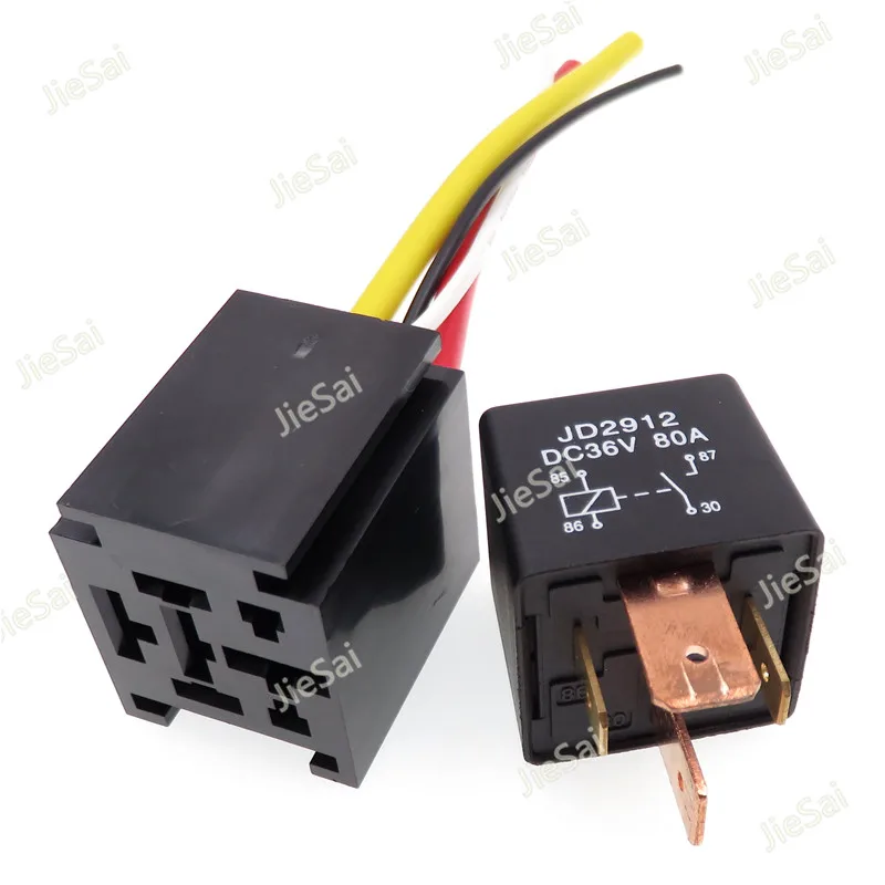 1set JD2912 80A 4Pin Normally Open Direct Current Car Relay Wide Foot High-power Automotive Relay With Socket