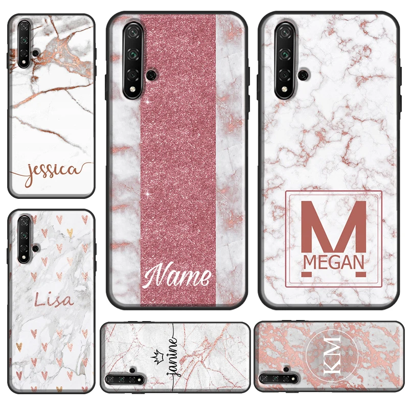 PERSONALISED GOLD MARBLE INITIALS NAME Case For Huawei Y7 Y6 Y9 2019 Nova 5T Coque For Honor 50 Pro 9X 8X 10i 9 20 10 Lite Shell