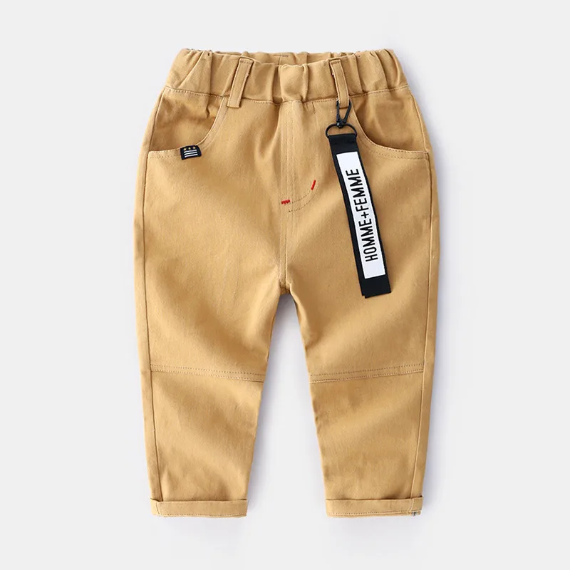 2021 Spring Autumn Casual New 2 3 4 6 8 10 Years Children Handsome Solid Color Pocket Khaki Cotton Long Pants For Kids Baby Boys