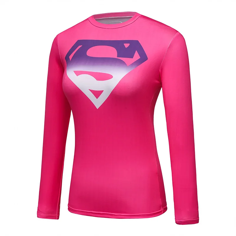 Women Compression Shirt Long Sleeve T Shirts Gym Fit 3D Printed Female Ladies Quick Dry Fit Tight Sport Girl Running Tee Tops