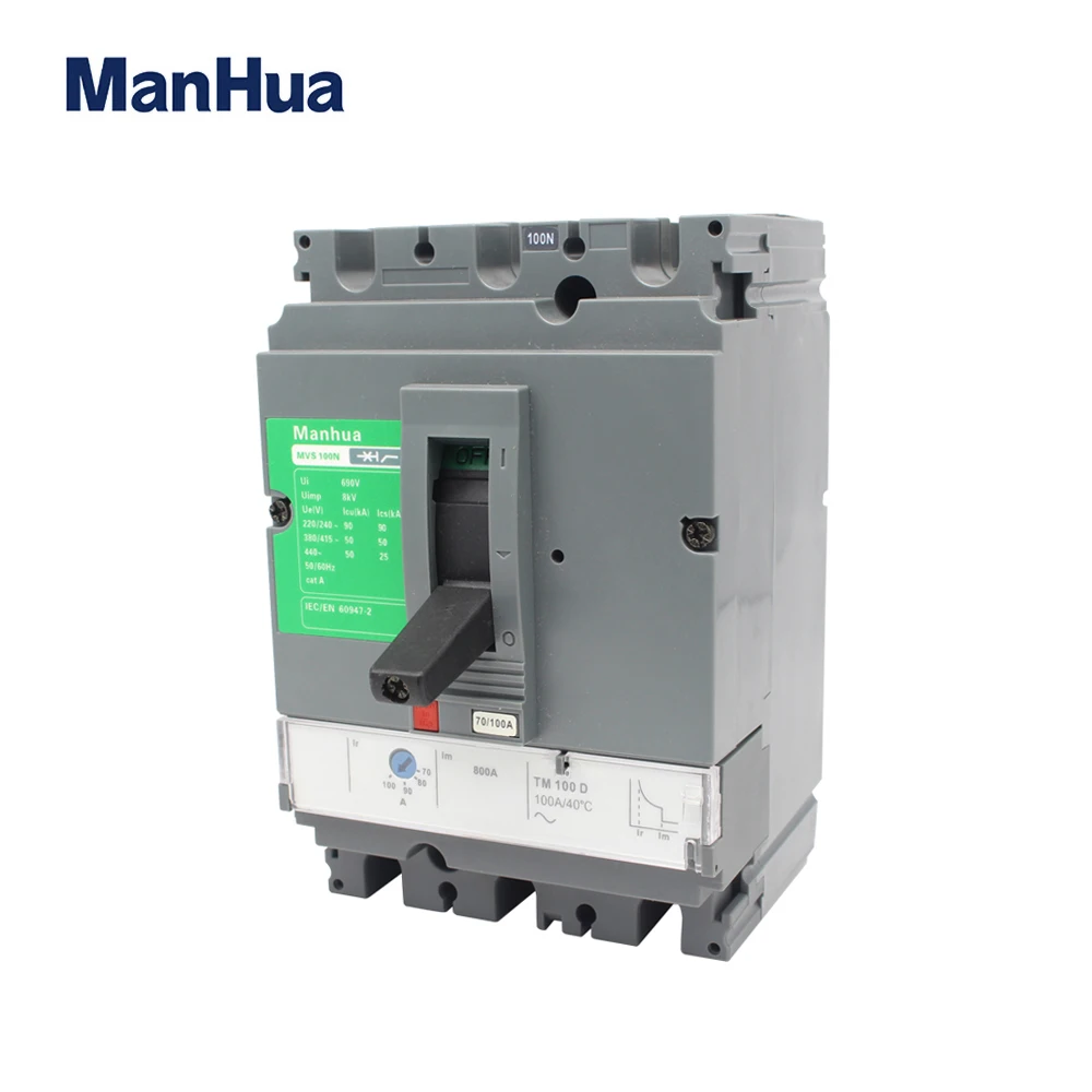 MVS-100N 100A 3P 4P Triple Four pole MCCB Air Switch AC440V Breaking Capacity Adjustable 50KA Moulded Case Circuit Breaker