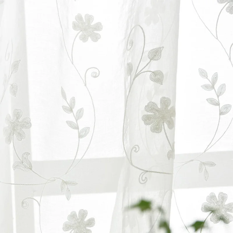 Embroidered White Floral Tulle Window Curtains For Living Room European Voile Sheer Curtains For Bedroom Kitchen Drapes Blinds