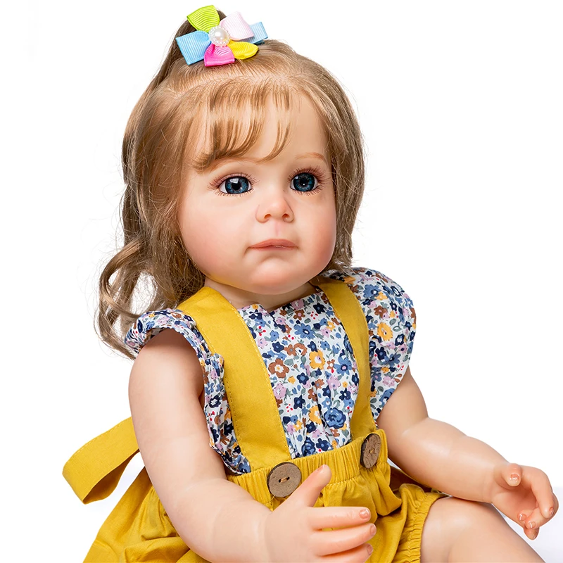 55CM Reborn Toddler Maggi Full Body Silicone Girl Princess Hand-detailed Painting Rooted Brown Hair Waterproof Toy for Child