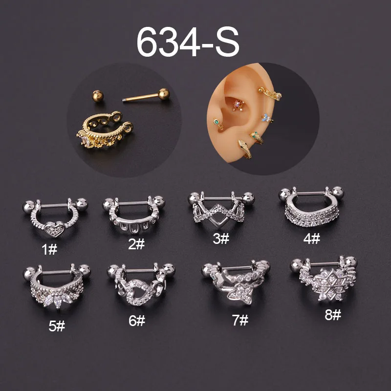 1PC Stainless Steel Ear Cartilage Helix Screw Back Earring Stud Cz Tragus Rook Conch Piercing Jewelry