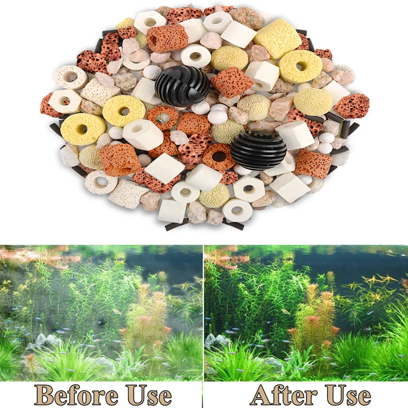 500g Aquarium Fish Tank Filter Media Ceramic Biochemical Rings Bacteria House Activated Carbon Bio Balls Clear Water Filter