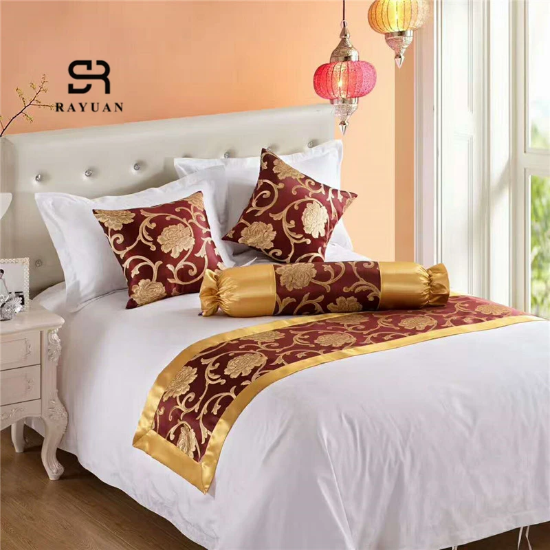 RAYUAN Peony Flower Double Layer Bed Runner Scarf Bedspread Home Hotel Wedding Bedding Bedroom Bed Tail Towel 3 Size