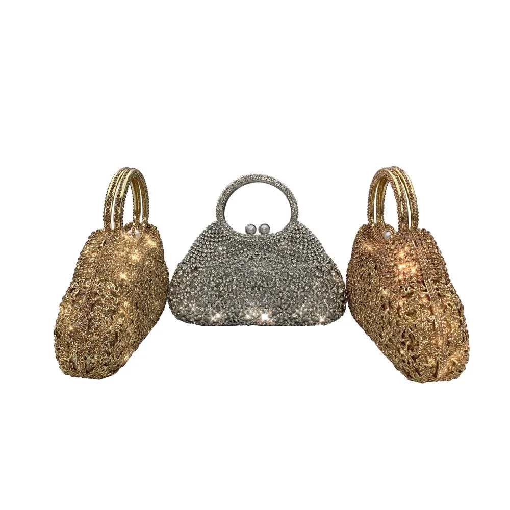 Bolso de mano con diamantes de imitación para mujer, monedero de cristal ahuecado, bolsos de mano de noche para fiesta de boda