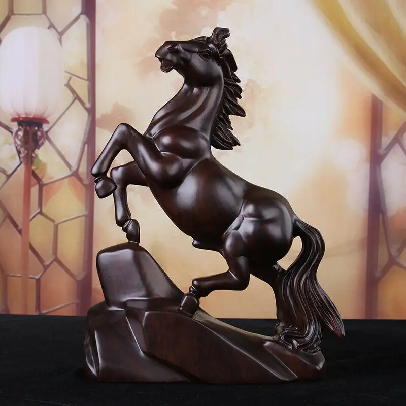 Lucky Handmade Rosewood Ebony Horse Nostalgic Home Decor Vintage Timber Figurine Success Wealth Animal Statue