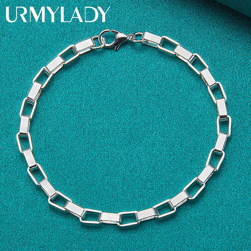 

URMYLADY 925 Sterling Silver Big Long 5mm Box Chain Bracelet Wedding Engagement Party For Women Man Fashion Charm Jewelry
