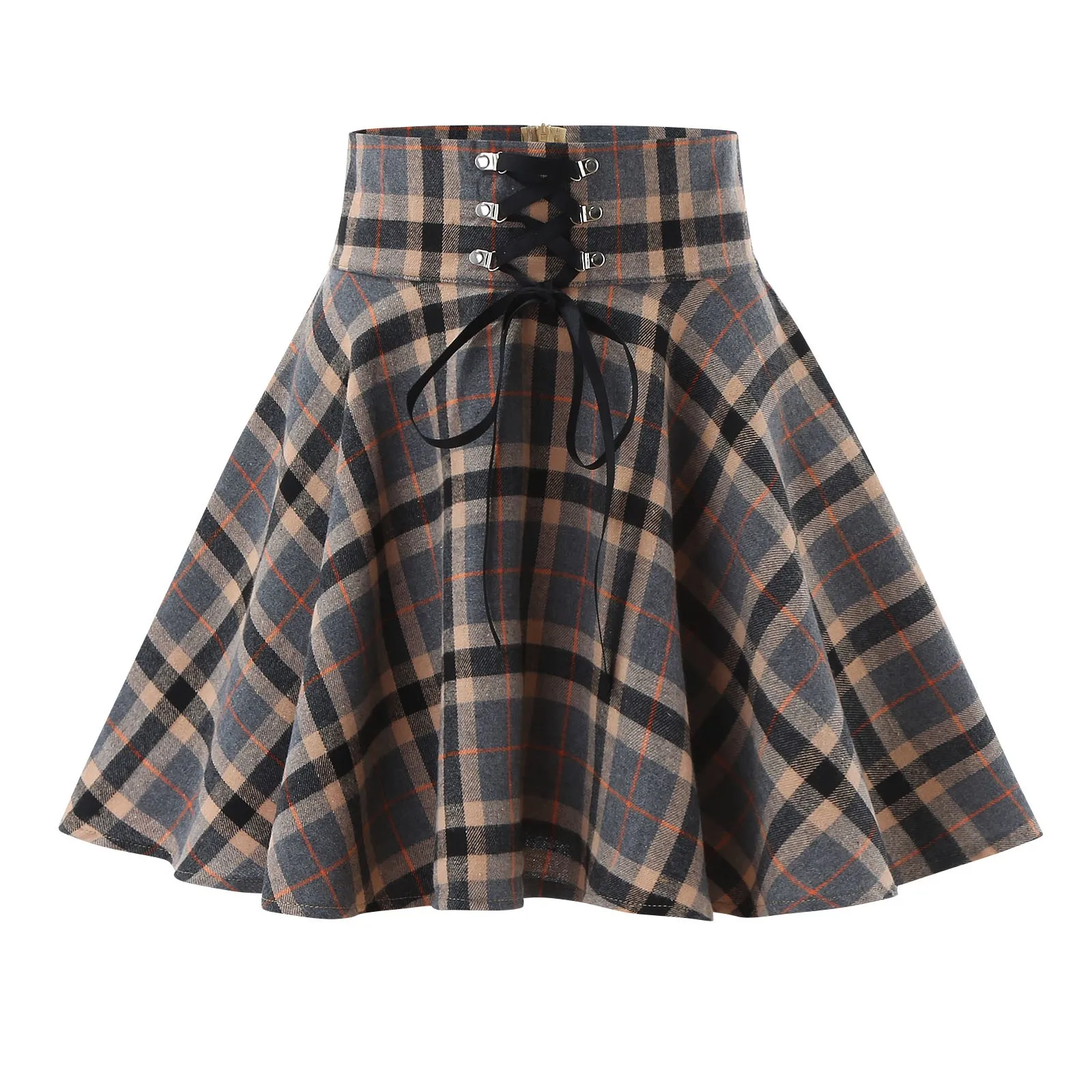 Hoge Taille Geplooide Mini Rok Vrouwen Mode Retro Punk Plaid Print Rok Riem Rits Korte Rok Koreaanse Alle-Match rokken Jupe