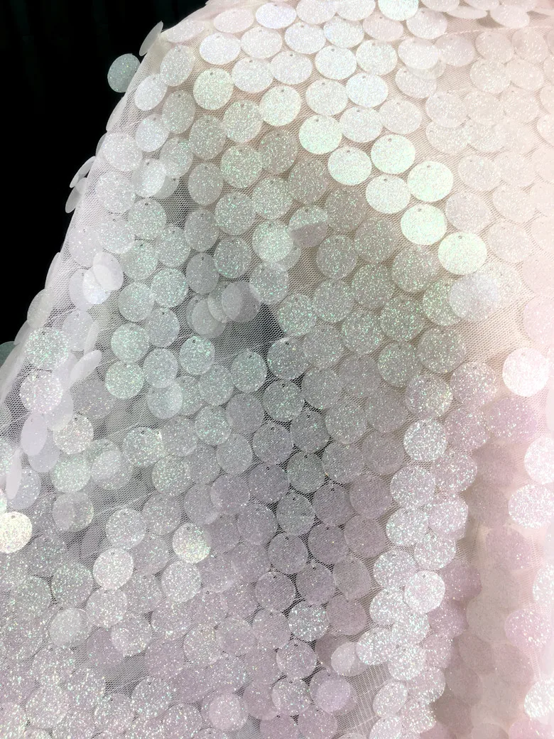 Snow Yarn Sequin Fabric Color White Sequin Fabric Fish Scales Dress Clothing Designer Fabric