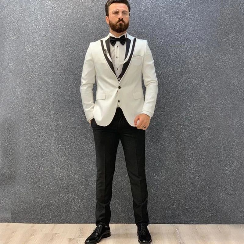 Men Tuxedo Groom Wear Suits Shawl Lapel Slim Fit High Quality Wedding Business Prom Party Suits 3 Pieces Suit(Jacket+Vest+Pants)