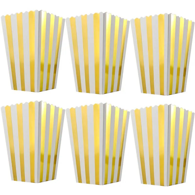 

6pcs golden Disposable Popcorn Boxes Paperboard Cups Gift Box Wedding birthday party supplies decoration Movie Party Tableware