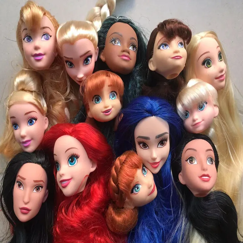 Long Hair Princess Doll Head Colorful Style Hair Doll Parts Girl Collection Mermaid Elsa Snow White Doll Heads Kids Gift Toys