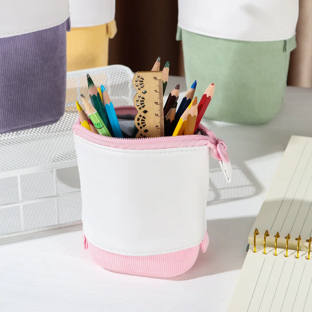 Estuche telescópico de pana PU para bolígrafos, organizador colorido, bolsa Flexible para cosméticos, 1 unidad