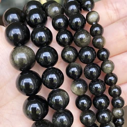 Natural Stone Gold Color Obsidian Veins Round Loose Beads 6 8 10 12MM For Jewelry Making Fit DIY Bracelet Accessories 15