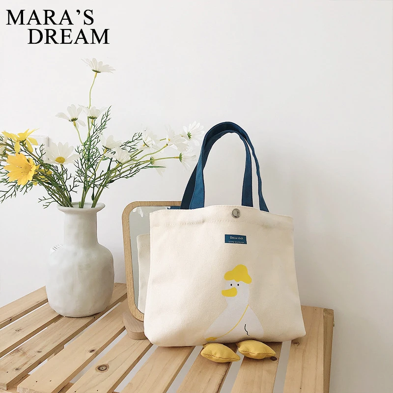 Mara\'s Dream Delicately Woman Cute All-Match Handbag Yellow Duck Bags Casual Canvas Shopping With Simple Lunch Bag Sweet Girls