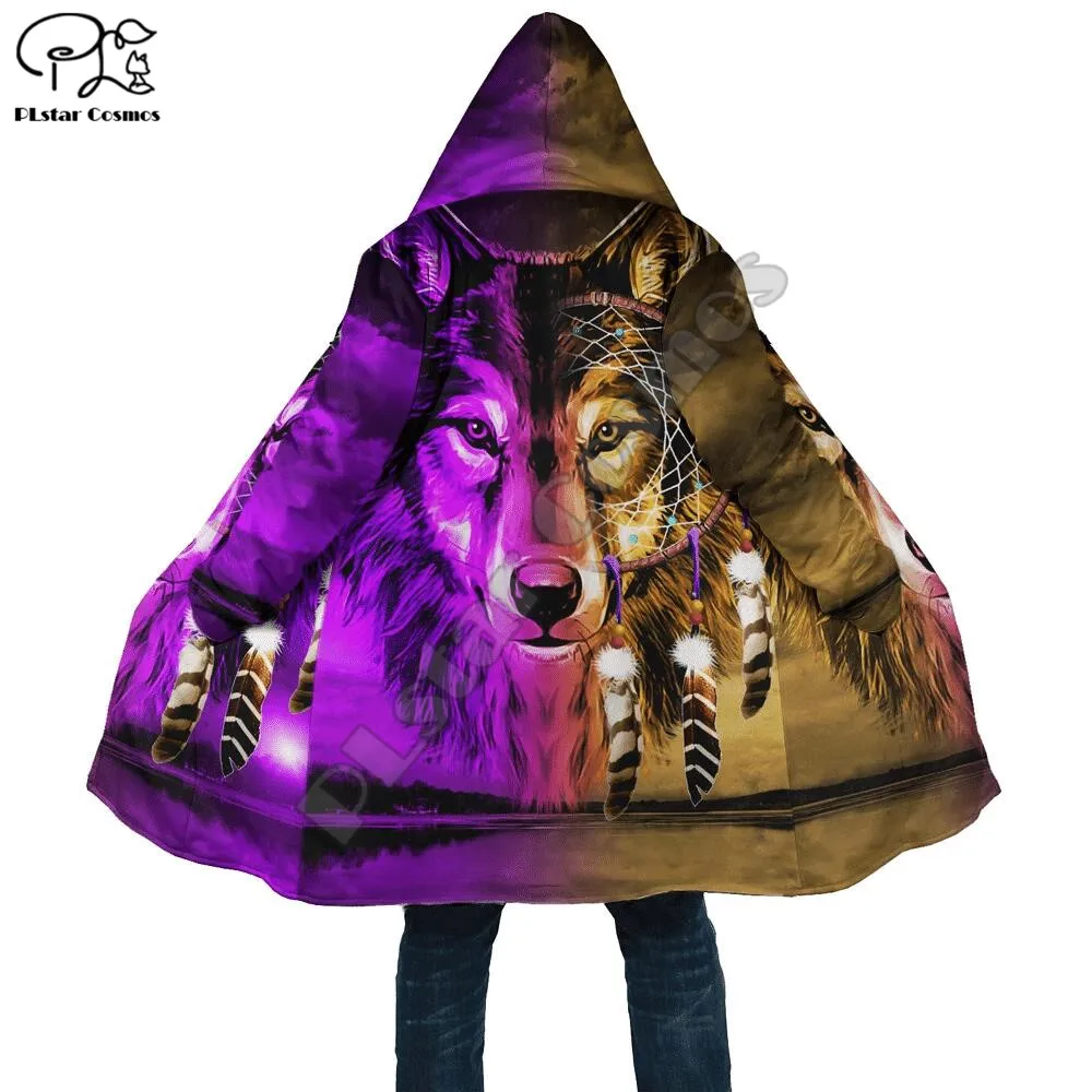 

PLstar Cosmos Aborigine Style Wolf 3D Printed Winter Men/Women Hooded Cloaks Fleece Wind Breaker Unisex Casual Warm Overcoat W3