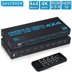 4x4 HDMI-compatible Matrix Switch Splitter with SPDIF & L/R 3.5mm HDR HDMI-compatible Switch 4x2 Support HDCP 2.2 ARC 3D 4K@60Hz