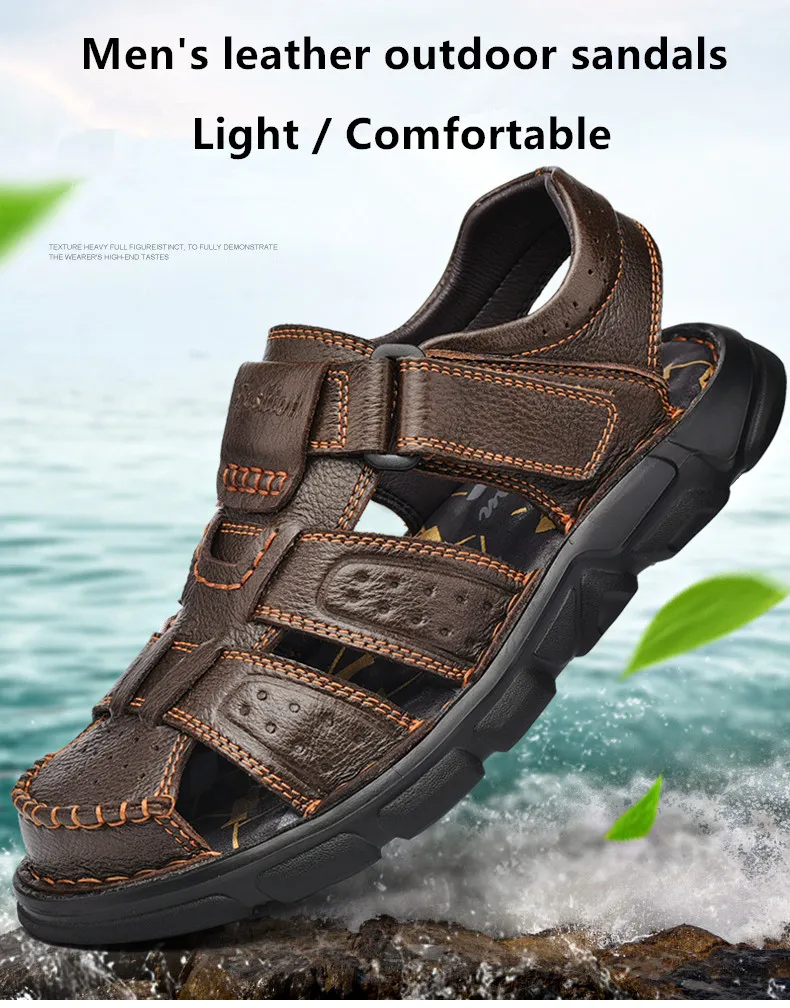 Echt leder Freizeit schuhe für Männer hochwertige klassische Herren Sandalen Sommer Outdoor Walking Herren Turnschuhe atmungsaktive Herren Sandalen – Detail 6