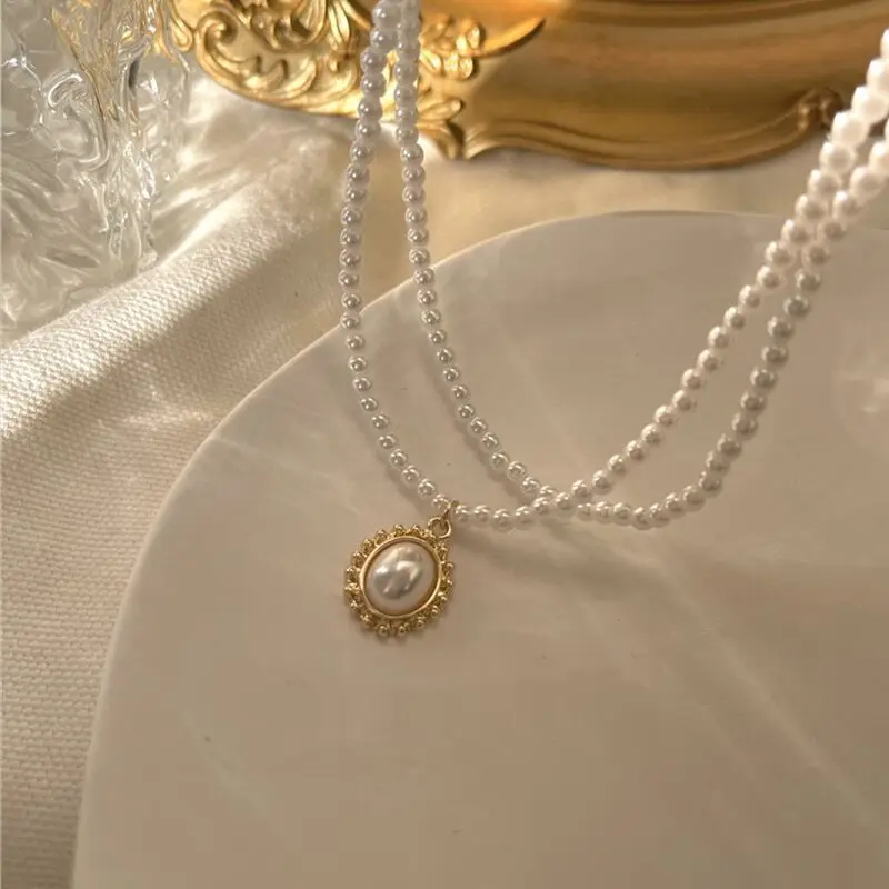 Layered Pearl Choker Colar Thick Chains with Pendant Necklace for Women Fashion Choker Necklace on Neck 2022 Jewelry