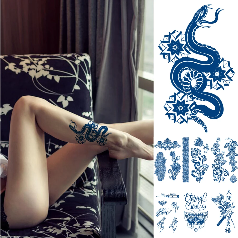 

Juice Lasting Ink Tattoos Body Art Waterproof Temporary Tattoo Sticker Flower Tatoo Arm Fake Snake Rose Totem Tatto