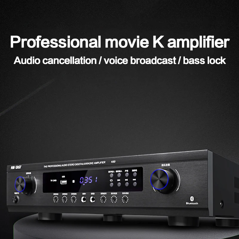 

KYYSLB 900W 8-16ohm K60 High-power Household K Song Hifi Fever AV Amplifier Subwoofer Bluetooth Audio Cancellation Amplifier