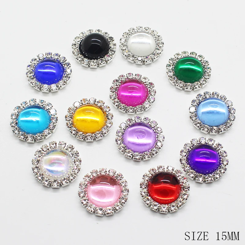 NOWY Styl 10 sztuk 15mm Błyszczące koraliki Okrągłe Diy biżuteria Akcesoria Rhinestone Płyta Zaproszenie na ślub Akcesoria odzieżowe