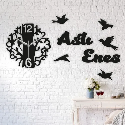 Bird and Tree Design Personalized Wooden Wall Clock-Your Lover, for your child or Your Company-2-3 PCs Name Take Message to US