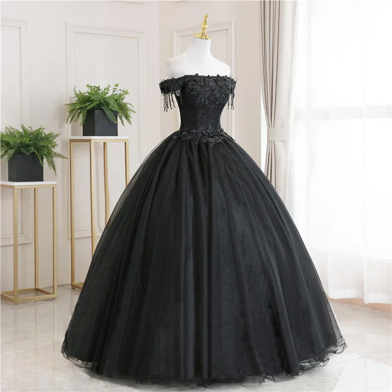 Preto vestidos de festa quinceanera vestidos fora do ombro de luxo rendas vestido de baile clássico robe de bal personalizar