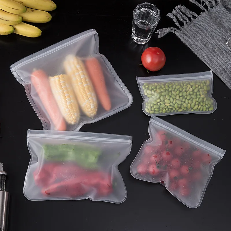 Silicone Food Storage Bag Freezer Reusable Food Bags Stand Up Zip Shut Bag Food Fresh Bag Ziplock Bag Kitchen Storage Containers