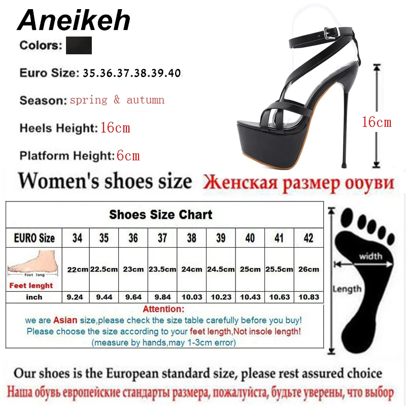 Aneikeh Fashion Head Peep Toe High Heel Buckle Strap PU Women\'s Shoes Solid 2024 Summer Platform Sandals Zapatos De Mujer Black