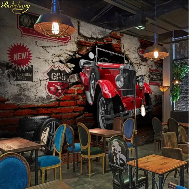 Custom Vintage Classic Car Broken Wallpaper Background for Living Room Restaurant Hotel Home Decor Classic Car Theme Wall Paper