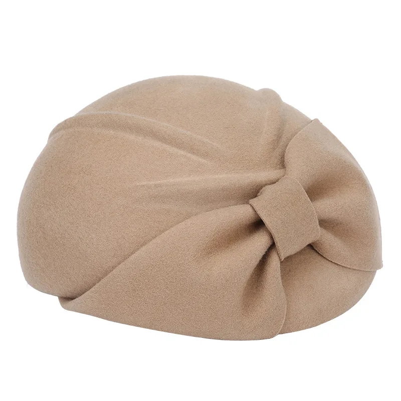 X4033  Stewardess Hat Female Wool Felt Hat Adult Woolen Beret Caps Retro British Fascinators Adult Basin Caps