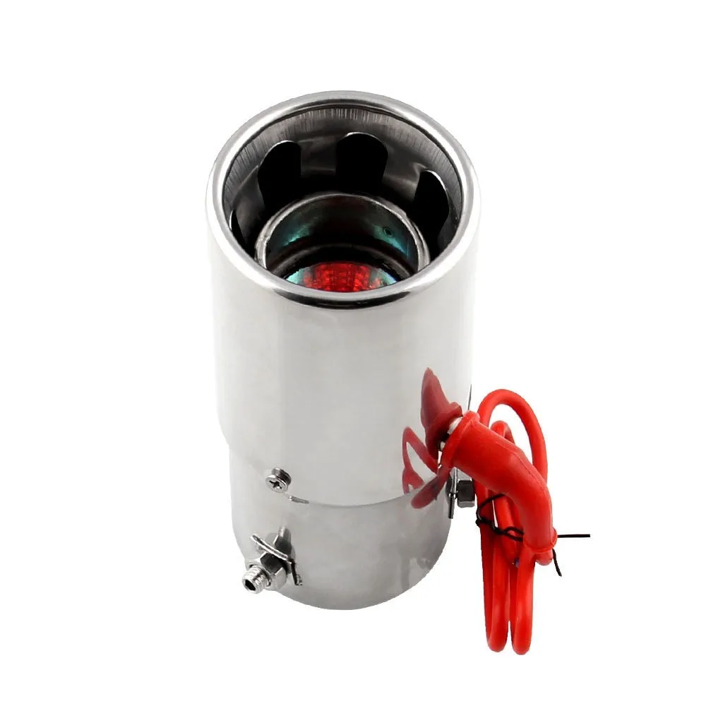 DSYCAR 1Pcs Universal Stainless Steel Car LED Exhaust Muffler Tip Pipe Red Light Flaming Tail Muffler 30-63mm