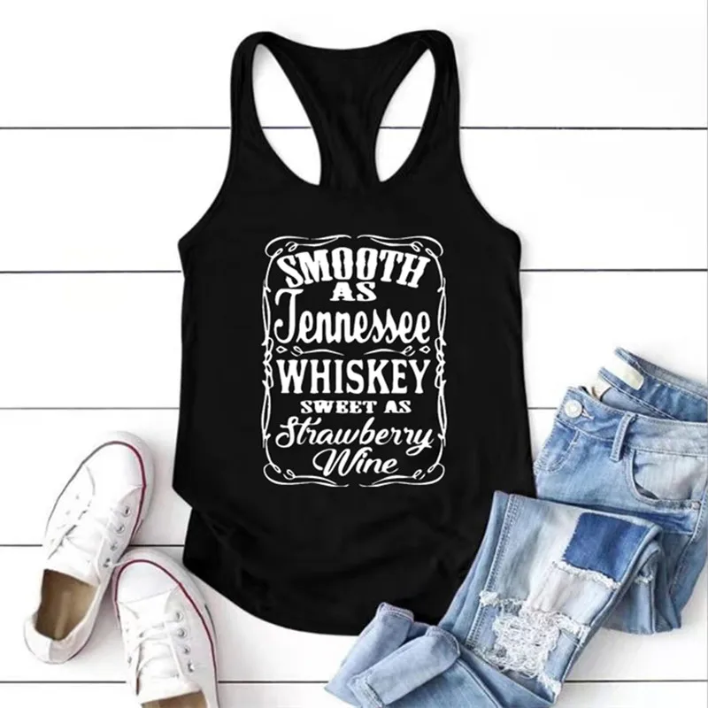 Smooth As Tennessee Whiskey Sweet As Strawberry Wine Tank Top Country Music Racerback Tank Women Whiskey Tank Top Vintage Tops