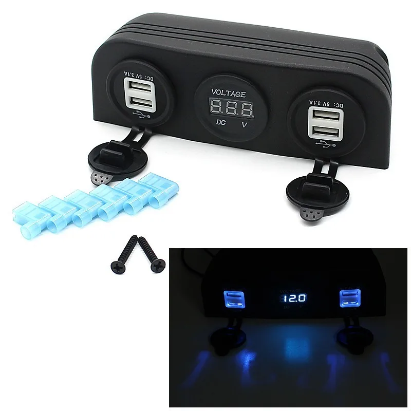 

12-24V Car Boat Caravan Cigarette Lighter Socket DOUL USB Power Adapter Charger & LED Digital Voltmeter Combo For Car Boat