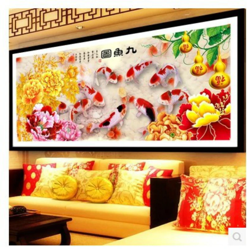 Diamond Embroidery Mosaic Painting Cross Stitch Full 9 Carps Fortune Hoist Golden Rich Peony DIY 5D/3D Sale Decoration Gift