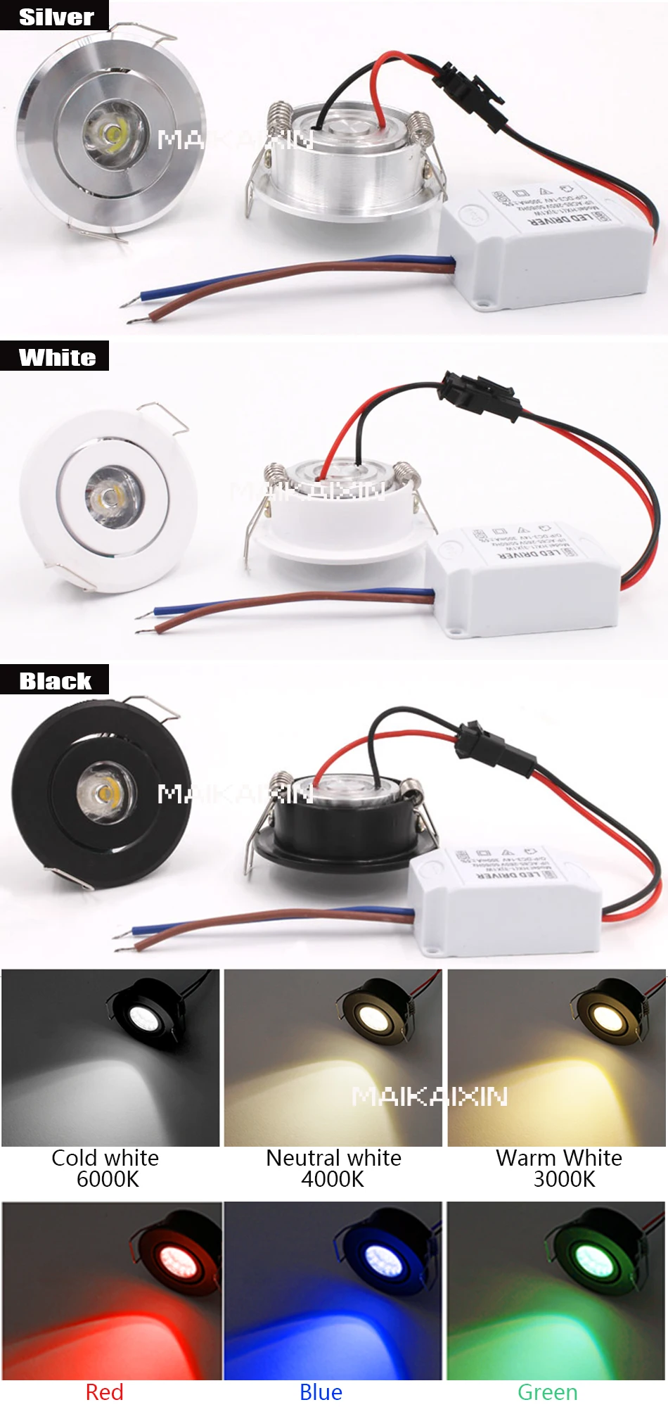 4/10pcs Led Mini Downlight 1W 3W Dimmable Spot Light Recessed Lamp AC85-265v Ceiling Light Aluminium 52mm With Driver