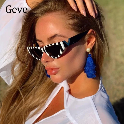 Gafas de sol de ojo de gato para mujer, Estilo Vintage Sexy, decoración a rayas, lujo, diseñador de marca, UV400, pequeño