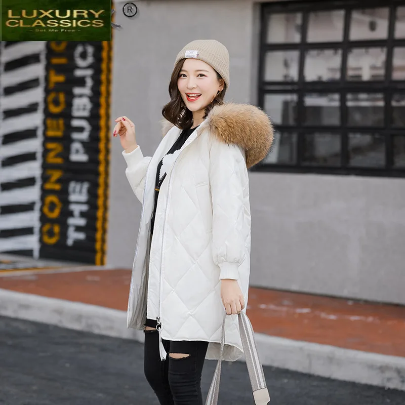 Jacket Women's Winter Down 2021 Plus Size Raccoon Fur Collar Parkas Women's White Duck Down Jackets Woman Coat Ropa 172