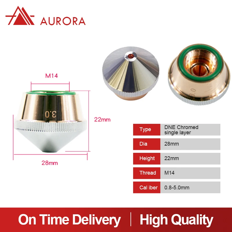 

Aurora DNE Laser Nozzles Chrome Double Layer D28 H22 Caliber 1.4mm-4.0mm for Fiber Laser Cutting Head