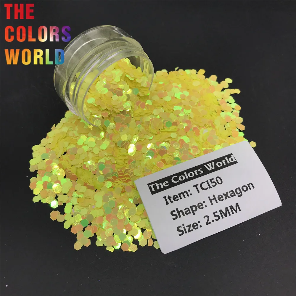 TCI50 Pearlescent Iridescent Light Yellow Color Hexagon Shape Nail Glitter  Art Decoration Nail Gel Makeup Crafts DIY Accessorie