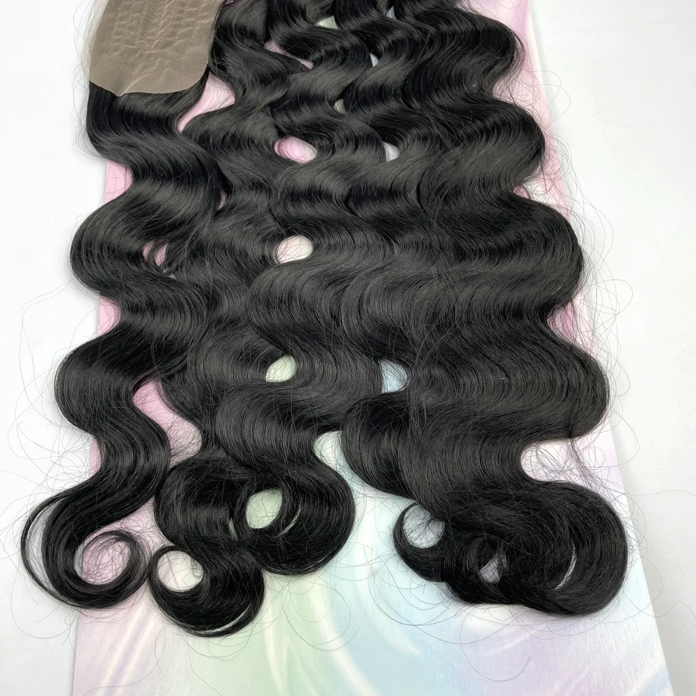 Adorable Full Packet Solution Synthetic Hair Bundles With Free Machine Made 4*4 Lace Closure 24Inch Black Amazing Body Wave 4pcs