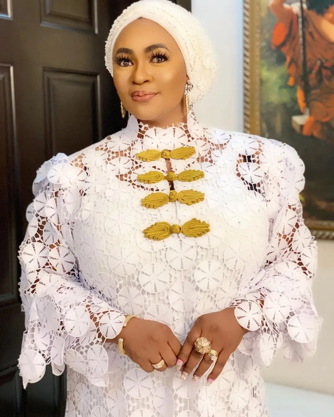 

African Dresses for Women Autumn African Women Long Sleeve Plus Size Lace Long Dress African Clothes with Inner White Dress