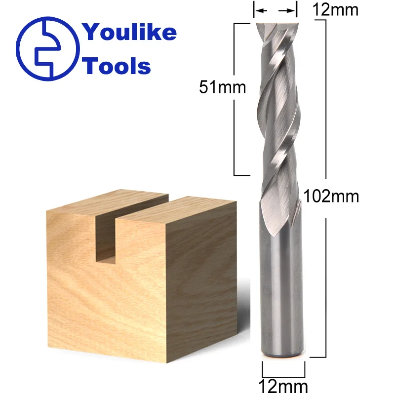 

12mm shank 2 Flush Solid Carbide CNC Router Bit For woodworking tools end mill Wood milling cutter carbide-tipped cutter