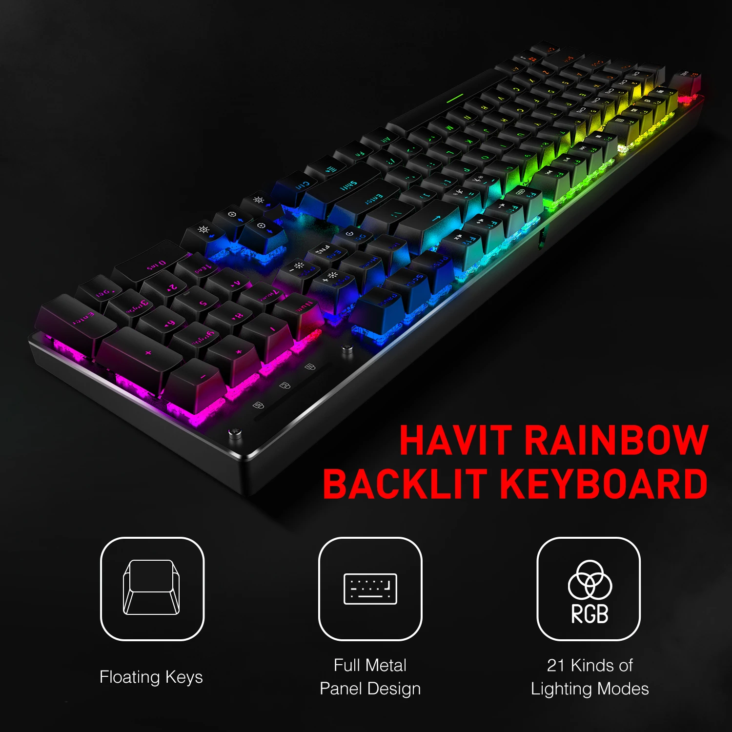 Havit Gaming Mechanical Keyboard and Mouse Combo 4800DPI 7 Button Mouse Wired Blue Switch 104 Keys Rainbow Backlit Keyboards