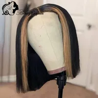 Pelucas frontales de encaje transparente 13x4 Bob corto liso marrón negro de densidad 180 peluca de cabello humano de color brasileño de alta calidad
