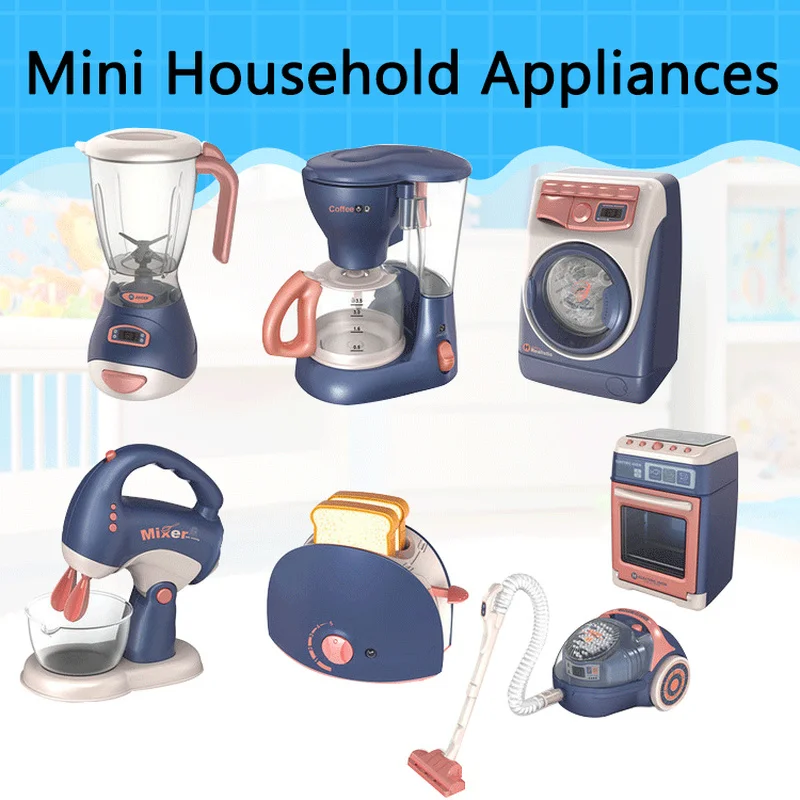 Mini Household Appliances Kitchen Toys Children Pretend Play Washing Machine Vacuum Cleaner Toy Toaster Cooker Toys Girls Boys