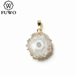 FUWO Wholesale Natural Stalactite Flower Pendant,Golden Plated Irregular White Crystal Accessories For Jewelry Making 5Pcs PD262